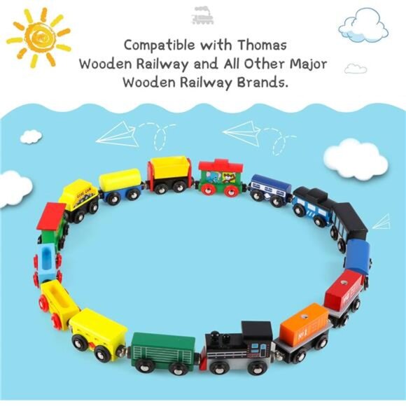 16 Piece Magnetic Wooden Train Set for Toddlers - Includes Storage - Picture 4 of 7
